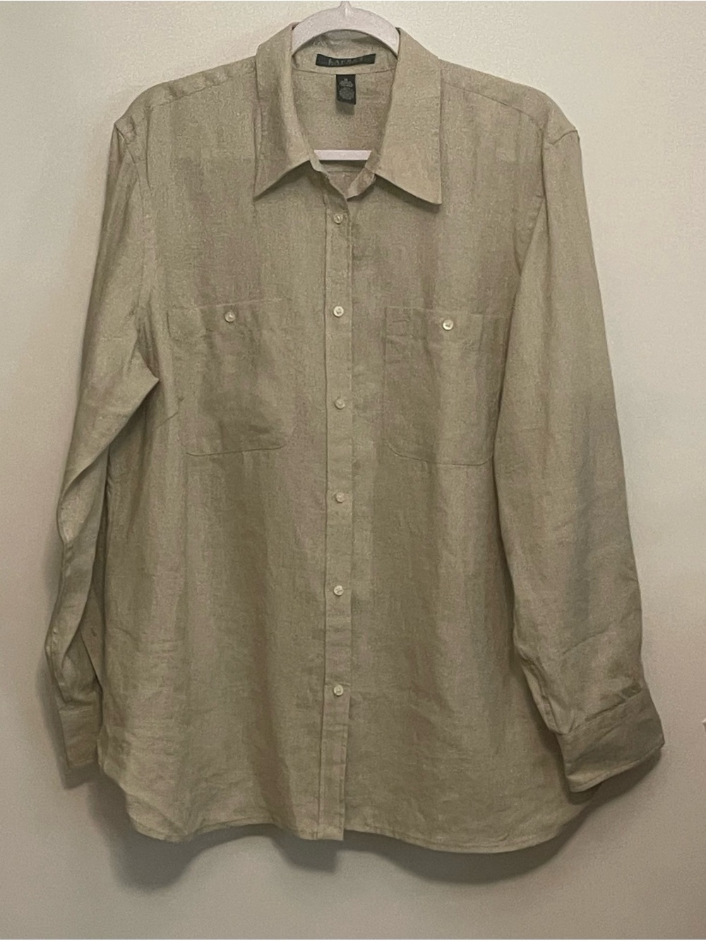 Lauren Ralph Lauren Tan Linen Button Up Roll Tab Sleeve Old Money Quiet Lux 1X